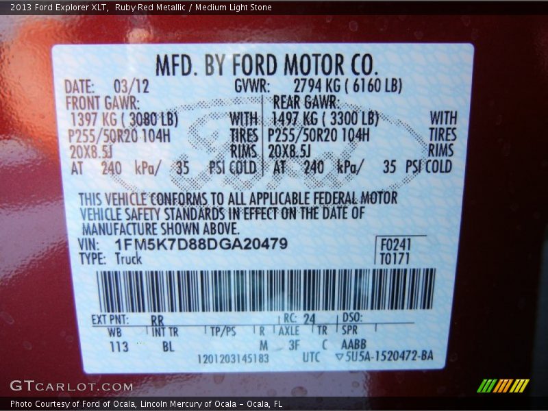 Ruby Red Metallic / Medium Light Stone 2013 Ford Explorer XLT