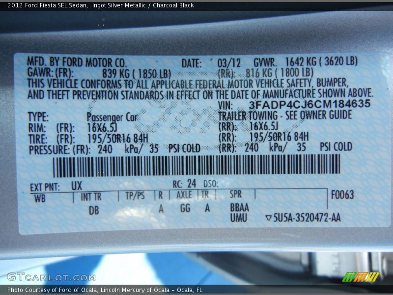 UX - 2012 Ford Fiesta SEL Sedan