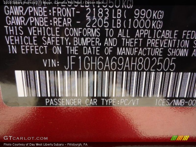 Camellia Red Pearl / Carbon Black 2010 Subaru Impreza 2.5i Wagon