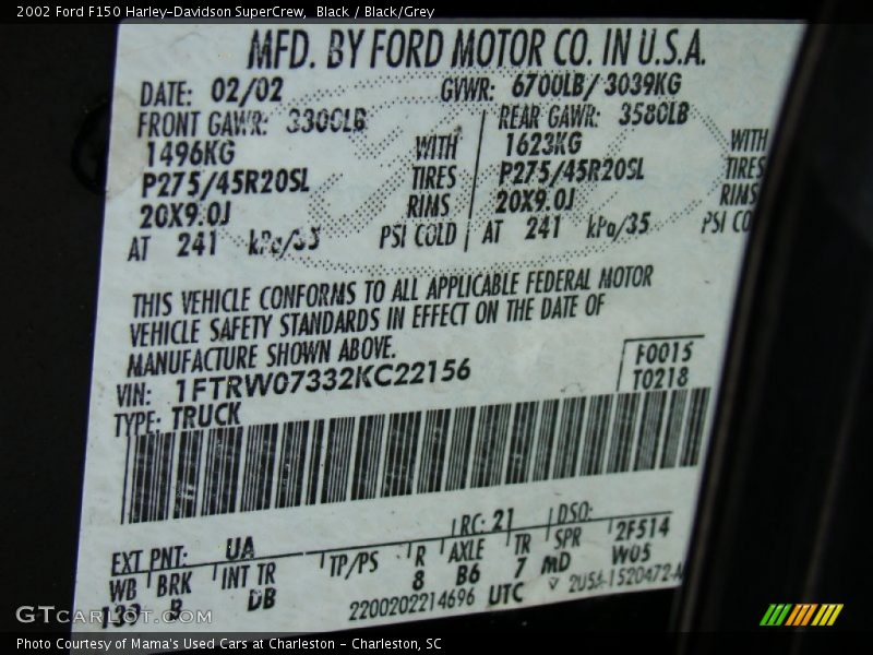 Black / Black/Grey 2002 Ford F150 Harley-Davidson SuperCrew