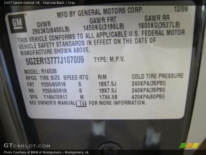 Charcoal Black / Gray 2007 Saturn Outlook XE