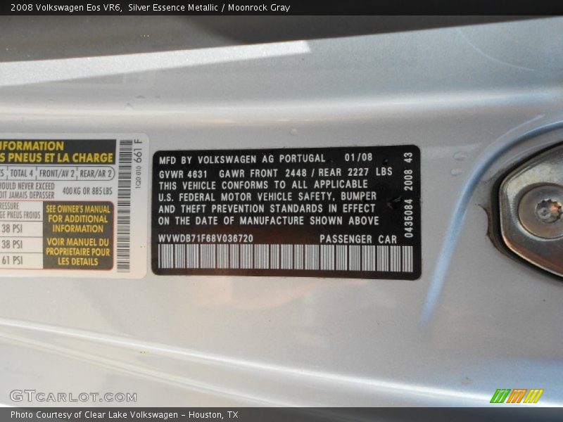 Silver Essence Metallic / Moonrock Gray 2008 Volkswagen Eos VR6