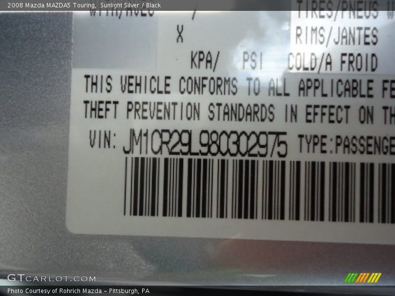 Sunlight Silver / Black 2008 Mazda MAZDA5 Touring