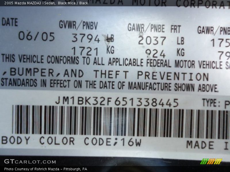Black Mica / Black 2005 Mazda MAZDA3 i Sedan