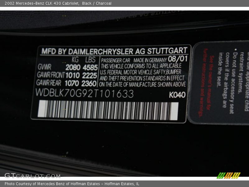 Black / Charcoal 2002 Mercedes-Benz CLK 430 Cabriolet