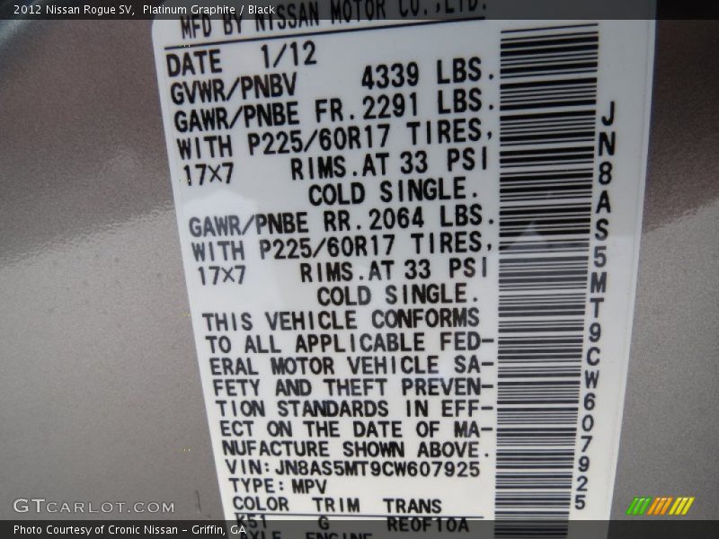Platinum Graphite / Black 2012 Nissan Rogue SV