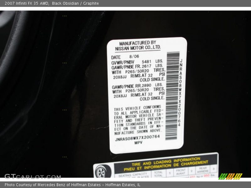 Black Obsidian / Graphite 2007 Infiniti FX 35 AWD