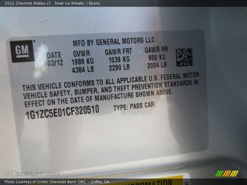 Silver Ice Metallic / Ebony 2012 Chevrolet Malibu LT