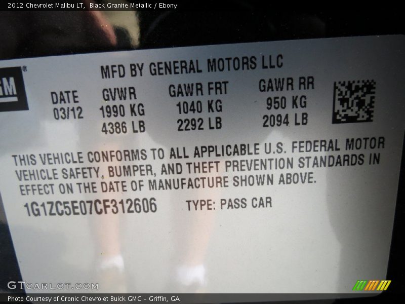 Black Granite Metallic / Ebony 2012 Chevrolet Malibu LT