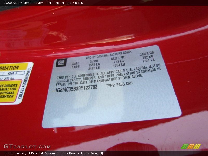 Chili Pepper Red / Black 2008 Saturn Sky Roadster