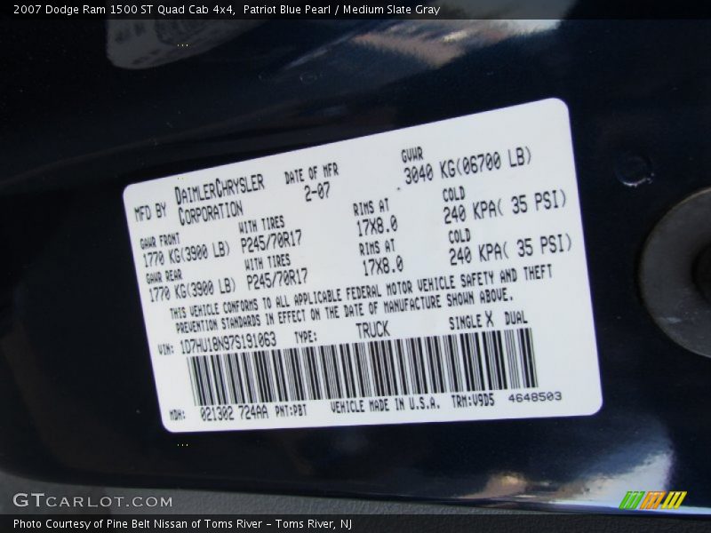 Patriot Blue Pearl / Medium Slate Gray 2007 Dodge Ram 1500 ST Quad Cab 4x4