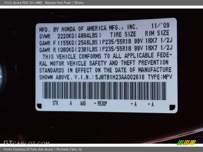 Basque Red Pearl / Ebony 2010 Acura RDX SH-AWD