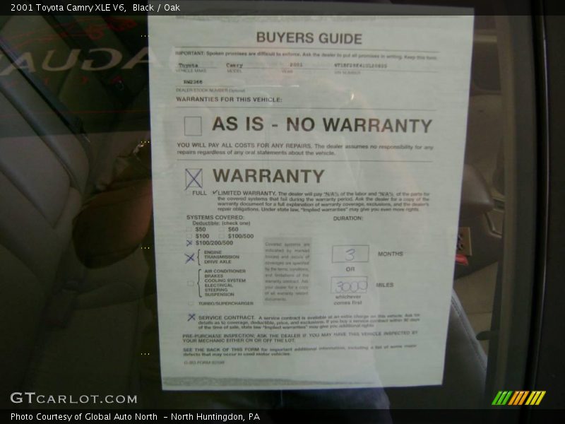 Black / Oak 2001 Toyota Camry XLE V6