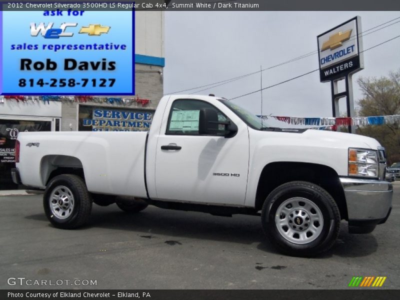Summit White / Dark Titanium 2012 Chevrolet Silverado 3500HD LS Regular Cab 4x4