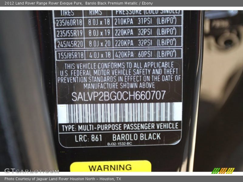 2012 Range Rover Evoque Pure Barolo Black Premium Metallic Color Code 861