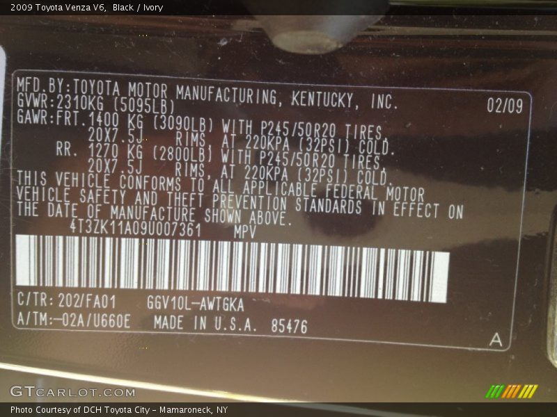 Black / Ivory 2009 Toyota Venza V6
