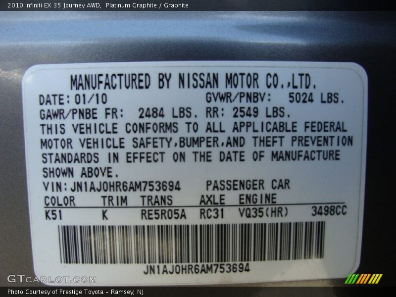 Platinum Graphite / Graphite 2010 Infiniti EX 35 Journey AWD