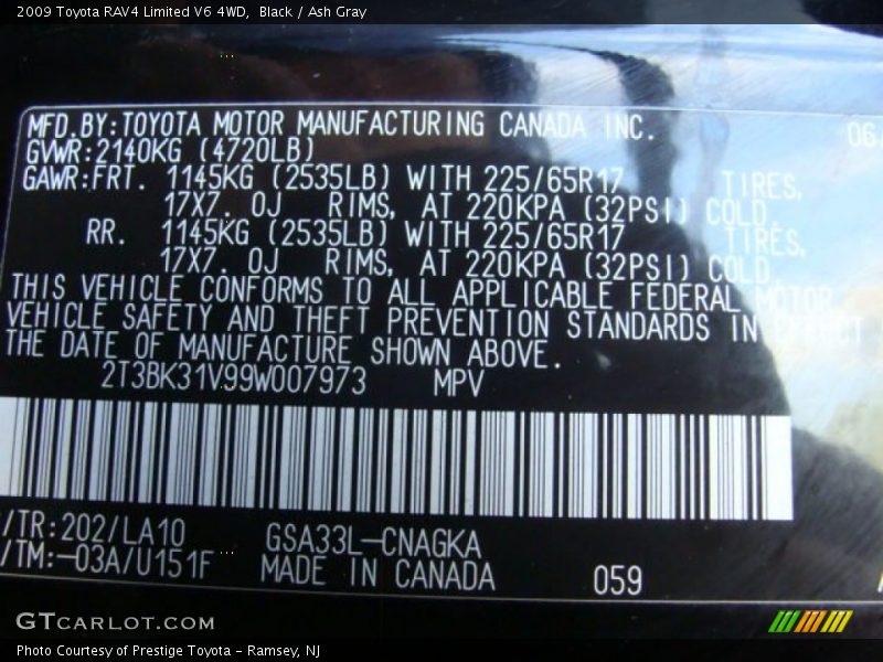 Black / Ash Gray 2009 Toyota RAV4 Limited V6 4WD