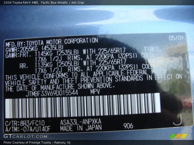 Pacific Blue Metallic / Ash Gray 2009 Toyota RAV4 4WD