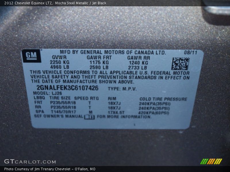 Mocha Steel Metallic / Jet Black 2012 Chevrolet Equinox LTZ