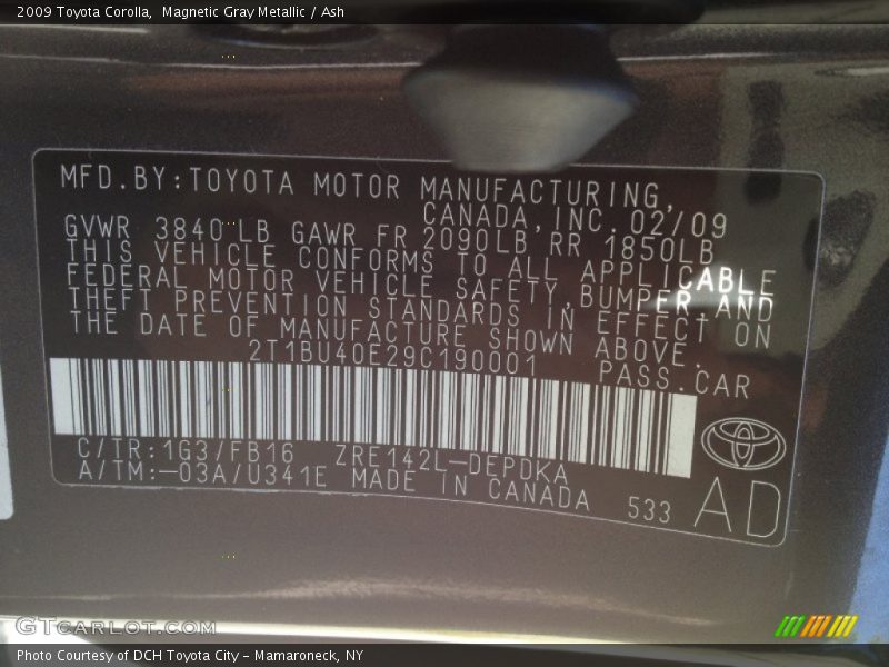 Magnetic Gray Metallic / Ash 2009 Toyota Corolla