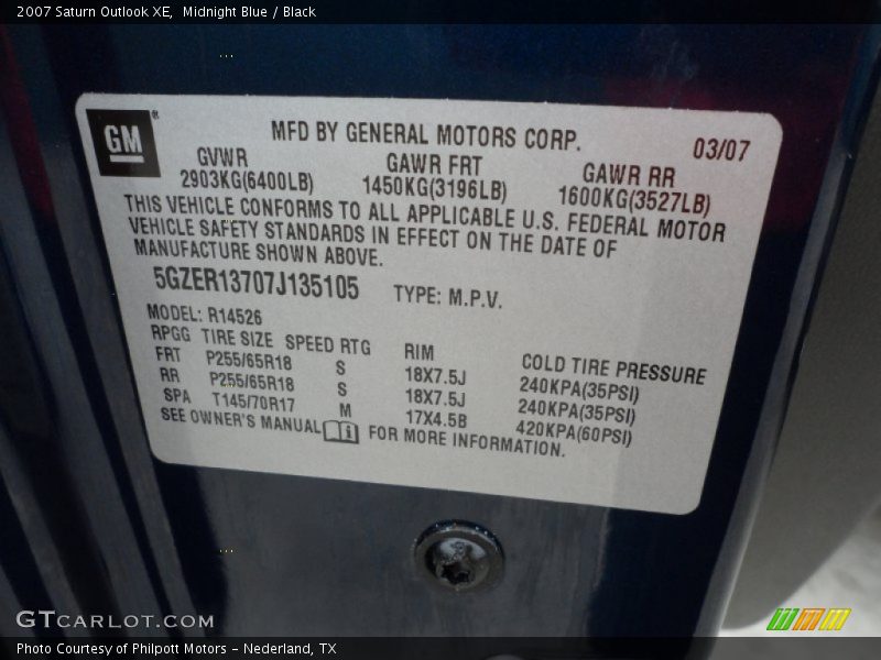 Midnight Blue / Black 2007 Saturn Outlook XE