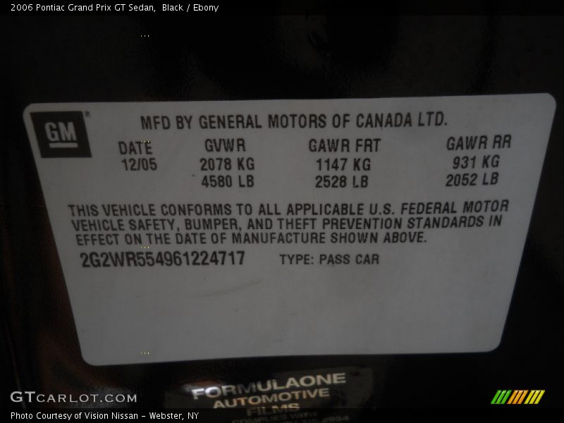 Black / Ebony 2006 Pontiac Grand Prix GT Sedan