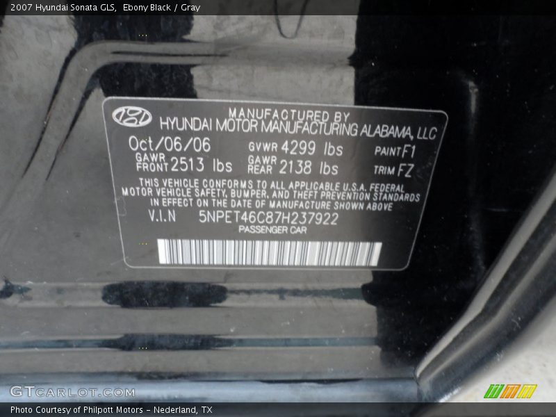 Ebony Black / Gray 2007 Hyundai Sonata GLS