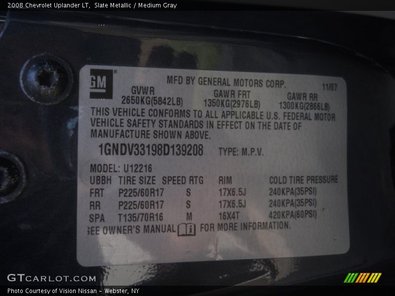 Slate Metallic / Medium Gray 2008 Chevrolet Uplander LT
