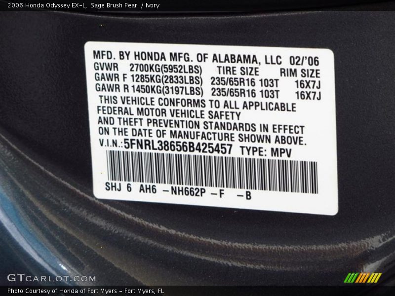 Sage Brush Pearl / Ivory 2006 Honda Odyssey EX-L