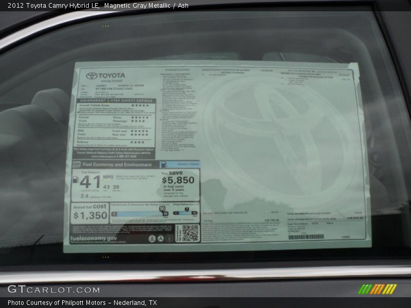 Magnetic Gray Metallic / Ash 2012 Toyota Camry Hybrid LE