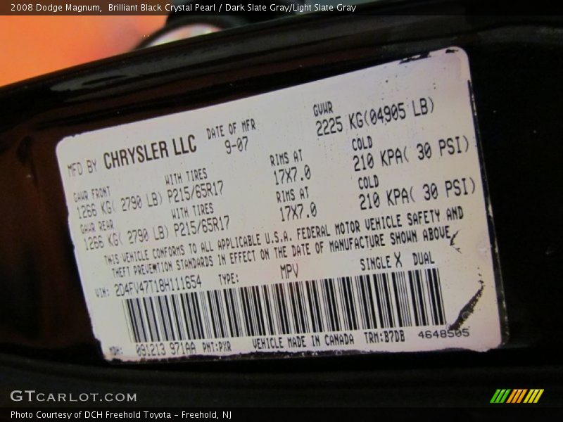 2008 Magnum  Brilliant Black Crystal Pearl Color Code PXR