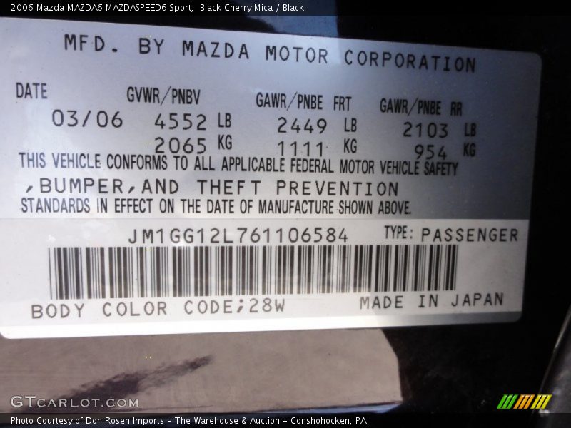 2006 MAZDA6 MAZDASPEED6 Sport Black Cherry Mica Color Code 28W