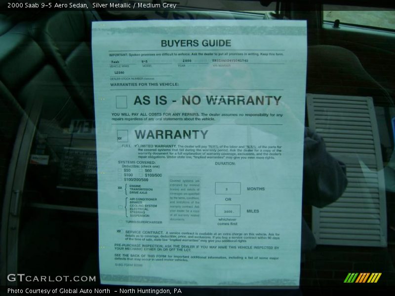 Silver Metallic / Medium Grey 2000 Saab 9-5 Aero Sedan
