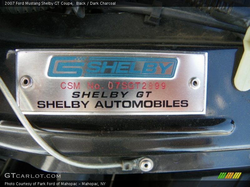 Info Tag of 2007 Mustang Shelby GT Coupe