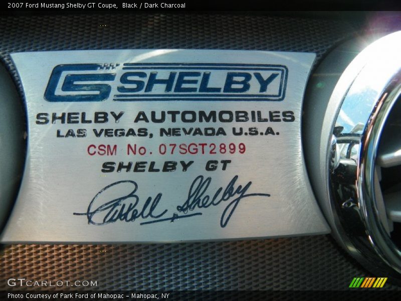 Info Tag of 2007 Mustang Shelby GT Coupe