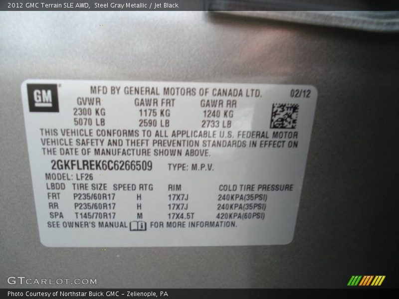 Steel Gray Metallic / Jet Black 2012 GMC Terrain SLE AWD