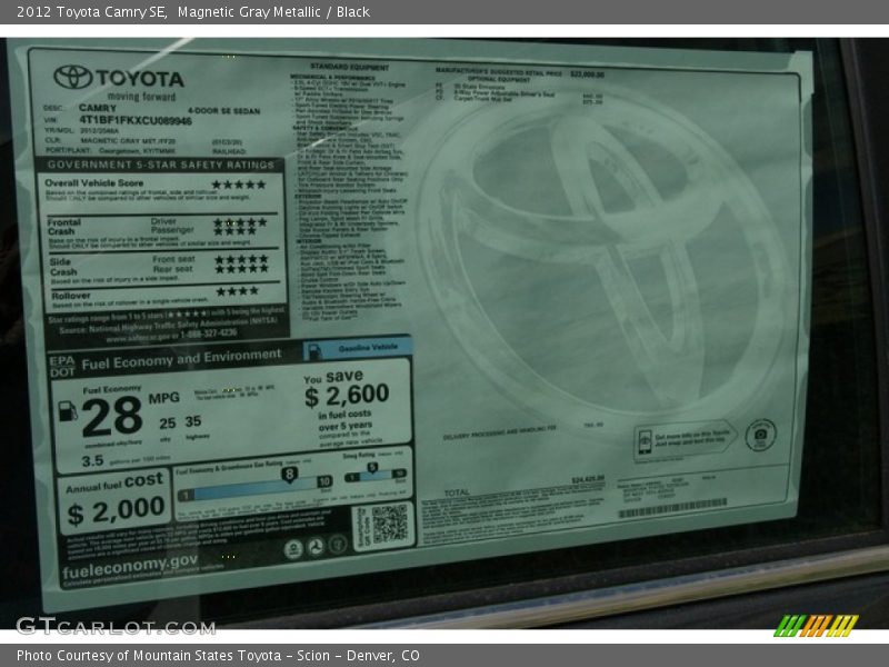 Magnetic Gray Metallic / Black 2012 Toyota Camry SE