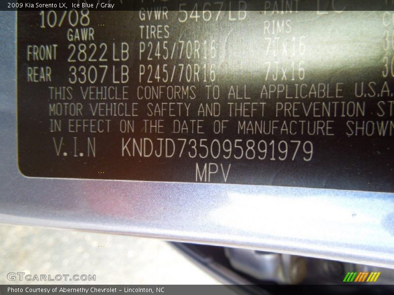 Ice Blue / Gray 2009 Kia Sorento LX