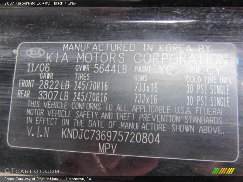 Black / Gray 2007 Kia Sorento EX 4WD