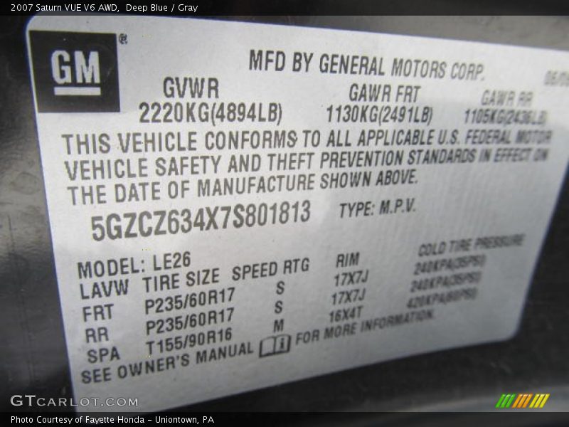 Deep Blue / Gray 2007 Saturn VUE V6 AWD