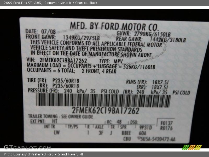 Cinnamon Metallic / Charcoal Black 2009 Ford Flex SEL AWD