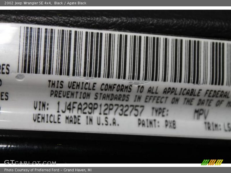 Black / Agate Black 2002 Jeep Wrangler SE 4x4