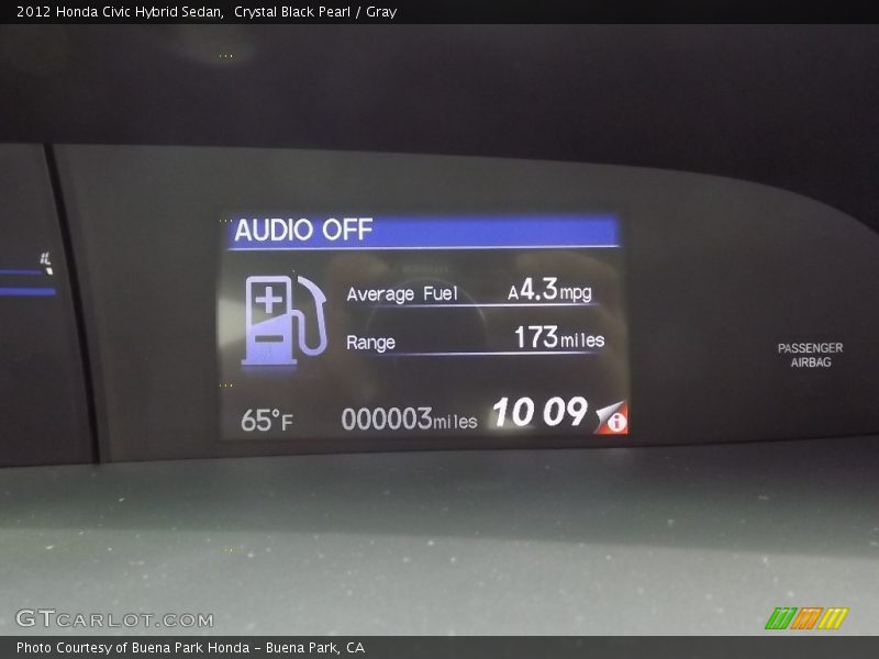 Crystal Black Pearl / Gray 2012 Honda Civic Hybrid Sedan