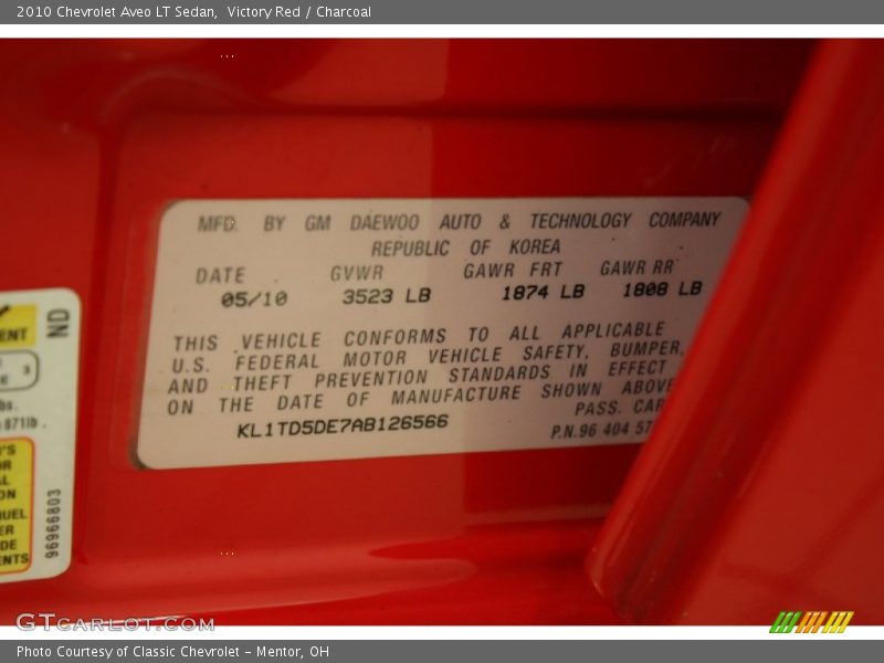 Victory Red / Charcoal 2010 Chevrolet Aveo LT Sedan