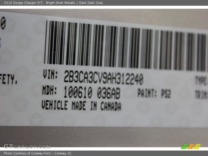 Bright Silver Metallic / Dark Slate Gray 2010 Dodge Charger SXT
