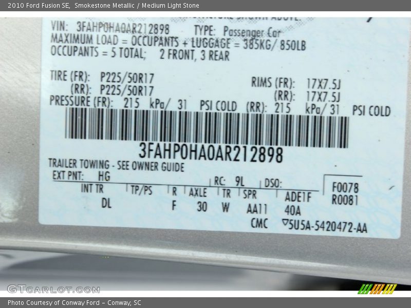 Smokestone Metallic / Medium Light Stone 2010 Ford Fusion SE