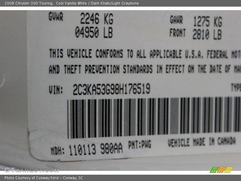 Cool Vanilla White / Dark Khaki/Light Graystone 2008 Chrysler 300 Touring