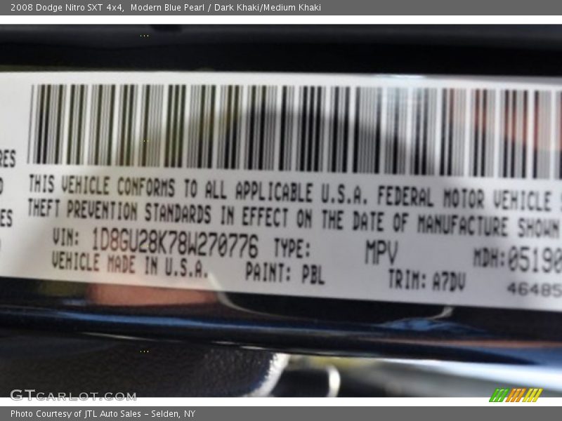 Modern Blue Pearl / Dark Khaki/Medium Khaki 2008 Dodge Nitro SXT 4x4