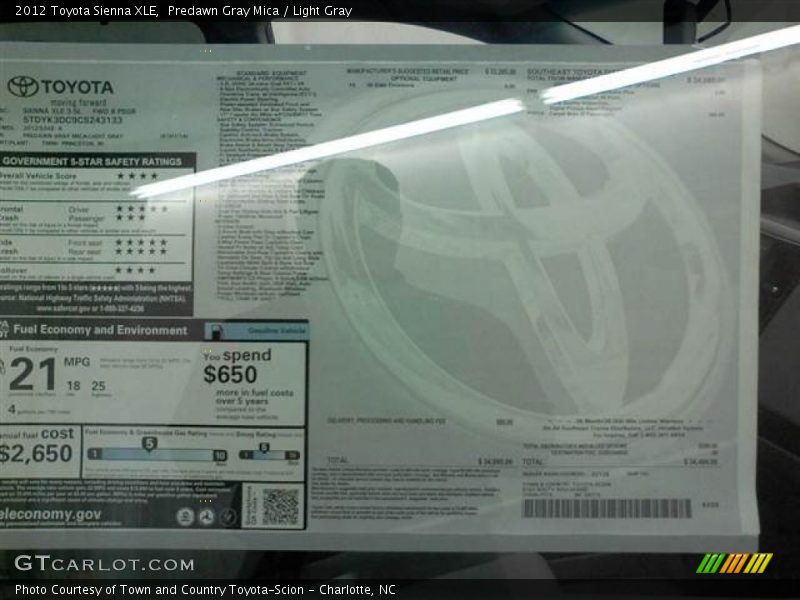 Predawn Gray Mica / Light Gray 2012 Toyota Sienna XLE